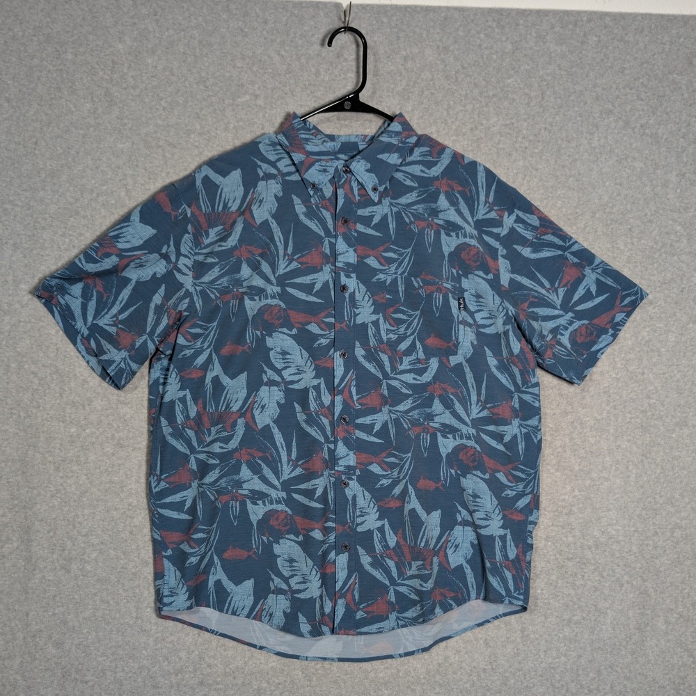 Huk Performance Fishing Mens Shirt Large Blue Tropical Angler Nautical Coastal